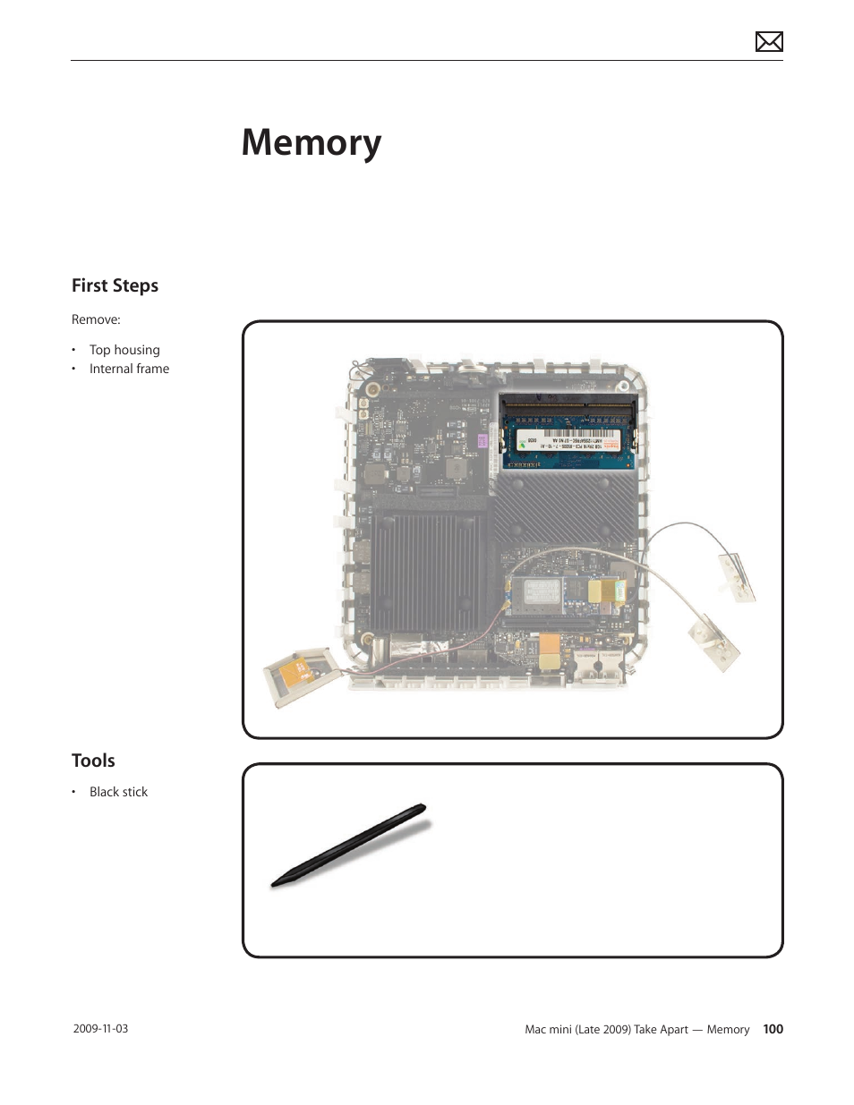 Memory, Memory 100 | Apple Mac mini Late 2009 (Technician Guide) User Manual | Page 100 / 148
