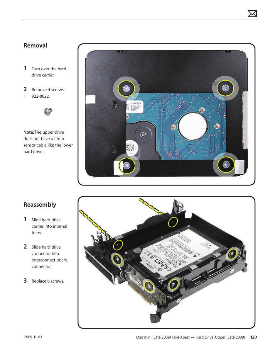 Removal, Reassembly, Removal 120 reassembly 120 | Apple Mac mini Late 2009 (Technician Guide) User Manual | Page 120 / 148