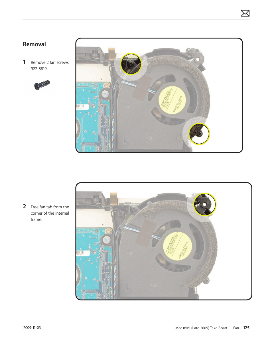 Removal | Apple Mac mini Late 2009 (Technician Guide) User Manual | Page 125 / 148