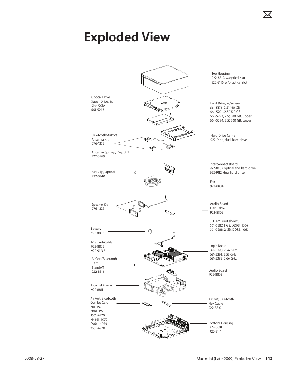 Exploded view, Exploded view 143 | Apple Mac mini Late 2009 (Technician Guide) User Manual | Page 143 / 148