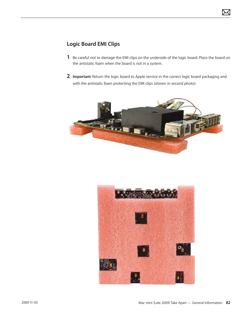 Logic board emi clips, Logic board emi clips 82 | Apple Mac mini Late 2009 (Technician Guide) User Manual | Page 82 / 148