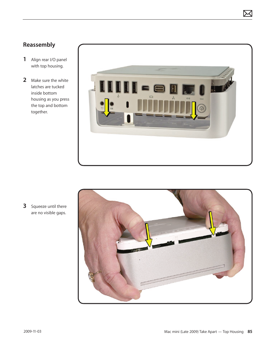 Reassembly, Reassembly 85 | Apple Mac mini Late 2009 (Technician Guide) User Manual | Page 85 / 148