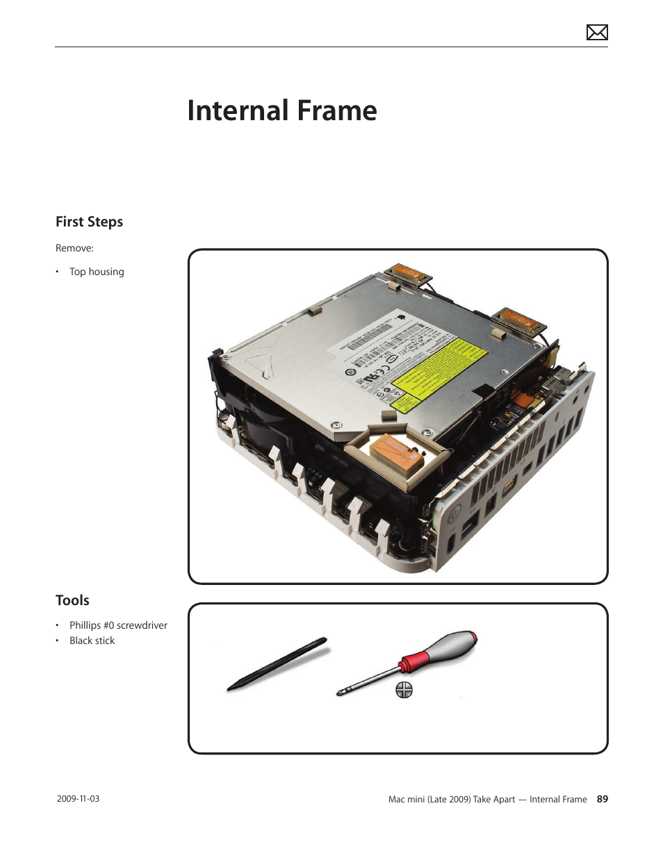 Internal frame, Internal frame 89 | Apple Mac mini Late 2009 (Technician Guide) User Manual | Page 89 / 148