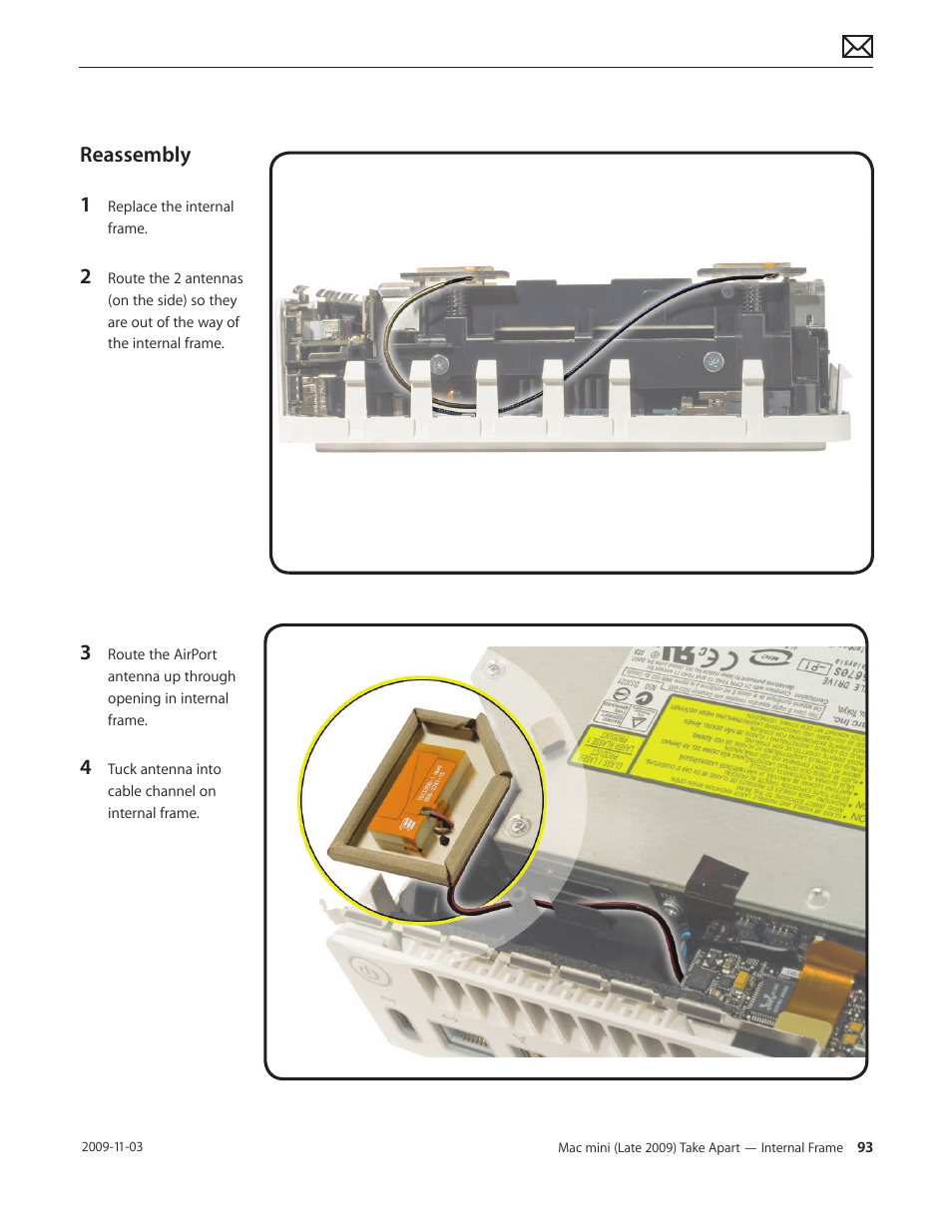 Reassembly, Reassembly 93 | Apple Mac mini Late 2009 (Technician Guide) User Manual | Page 93 / 148