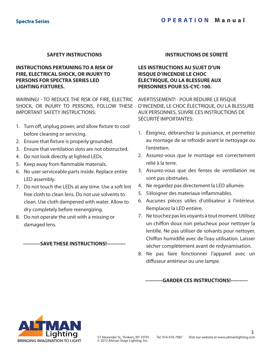 Lighting | Altman Lighting Spectra Series User Manual | Page 3 / 18