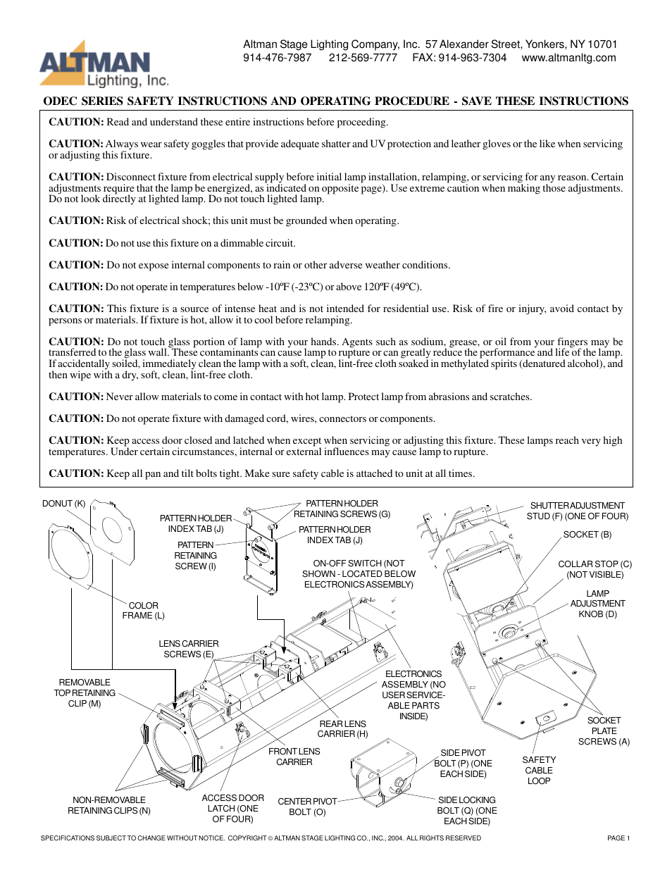 Altman Lighting ODEC Series User Manual | 2 pages