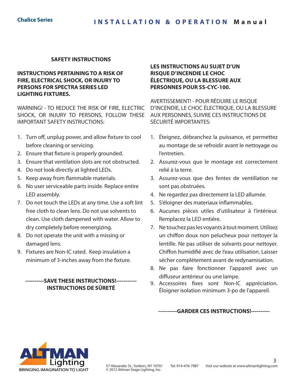 Lighting | Altman Lighting Chalice User Manual | Page 3 / 26