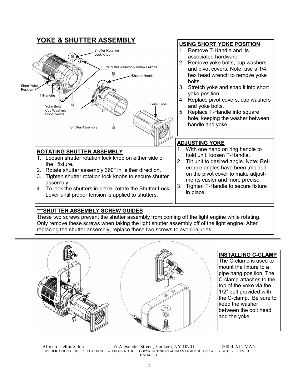 Yoke & shutter assembly | Altman Lighting Phoenix LED Profile Spot User Manual | Page 4 / 12