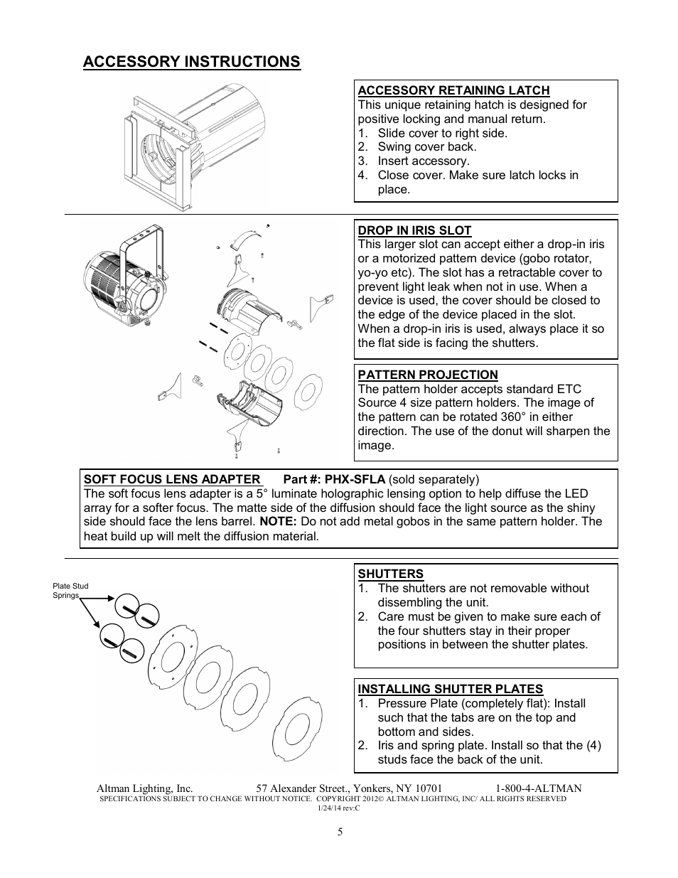 Accessory instructions | Altman Lighting Phoenix LED Profile Spot User Manual | Page 5 / 12