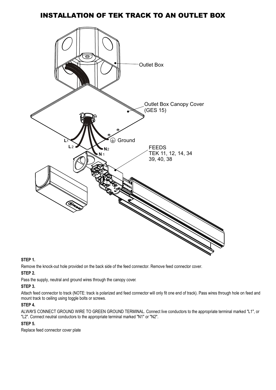Installation of tek track to an outlet box | Altman Lighting Track Lighting: GLOBALtrac tec 2-circuit / 2-neutral track system User Manual | Page 6 / 8
