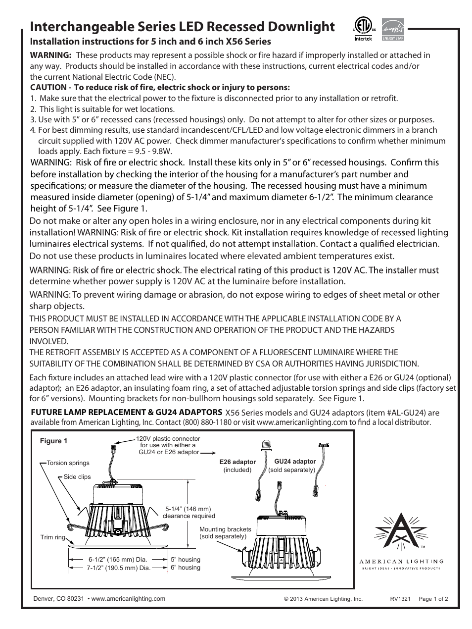 American Lighting X56 Series User Manual | 2 pages