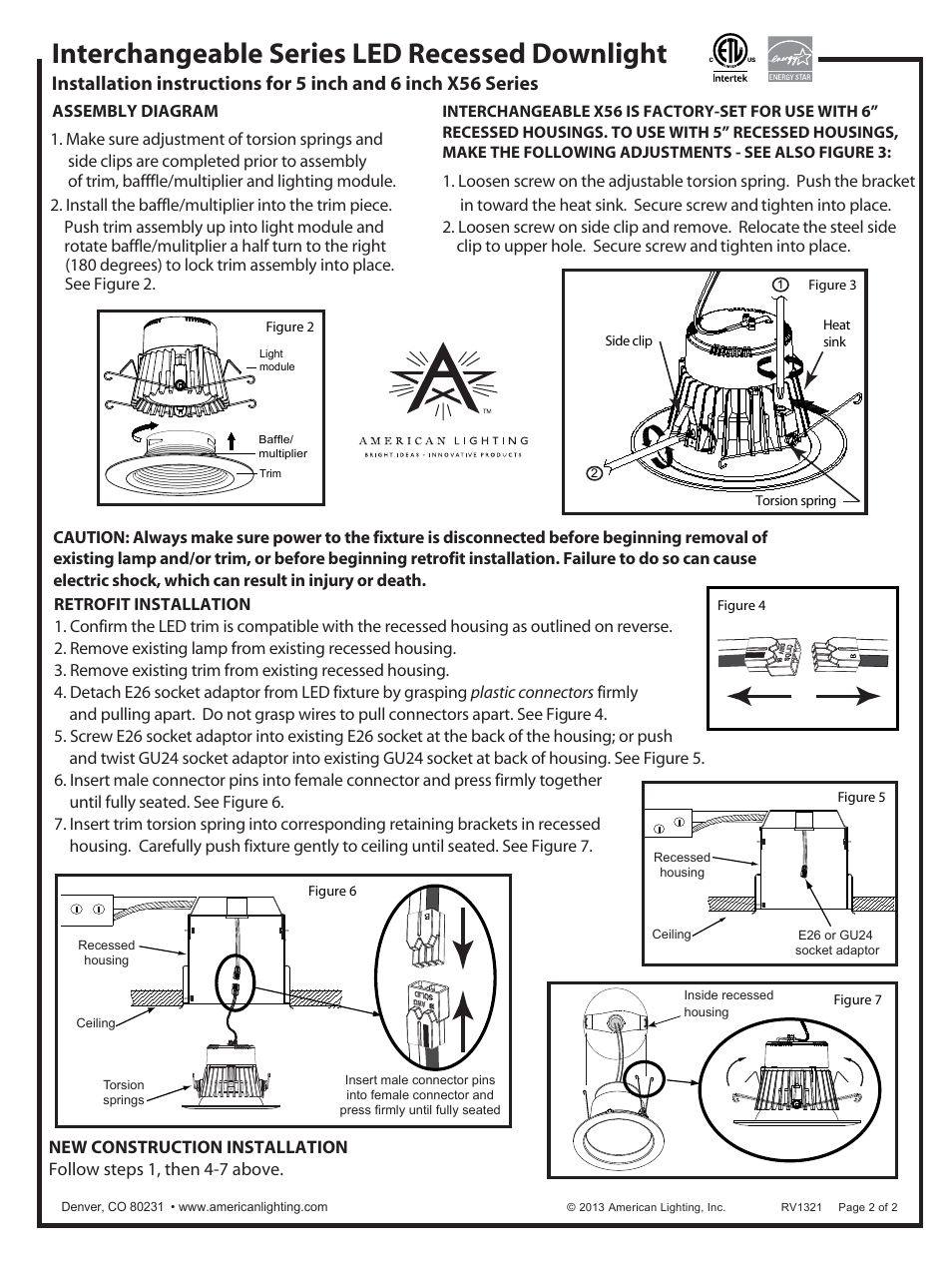 Interchangeable series led recessed downlight | American Lighting X56 Series User Manual | Page 2 / 2