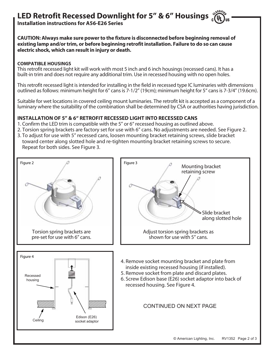 American Lighting A56-E26 Series User Manual | Page 2 / 3