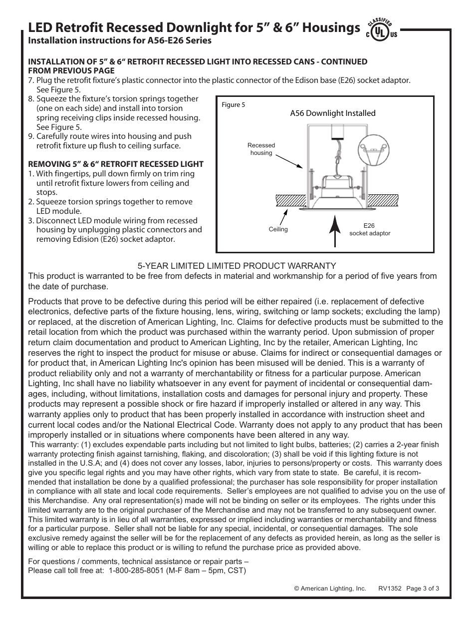 American Lighting A56-E26 Series User Manual | Page 3 / 3