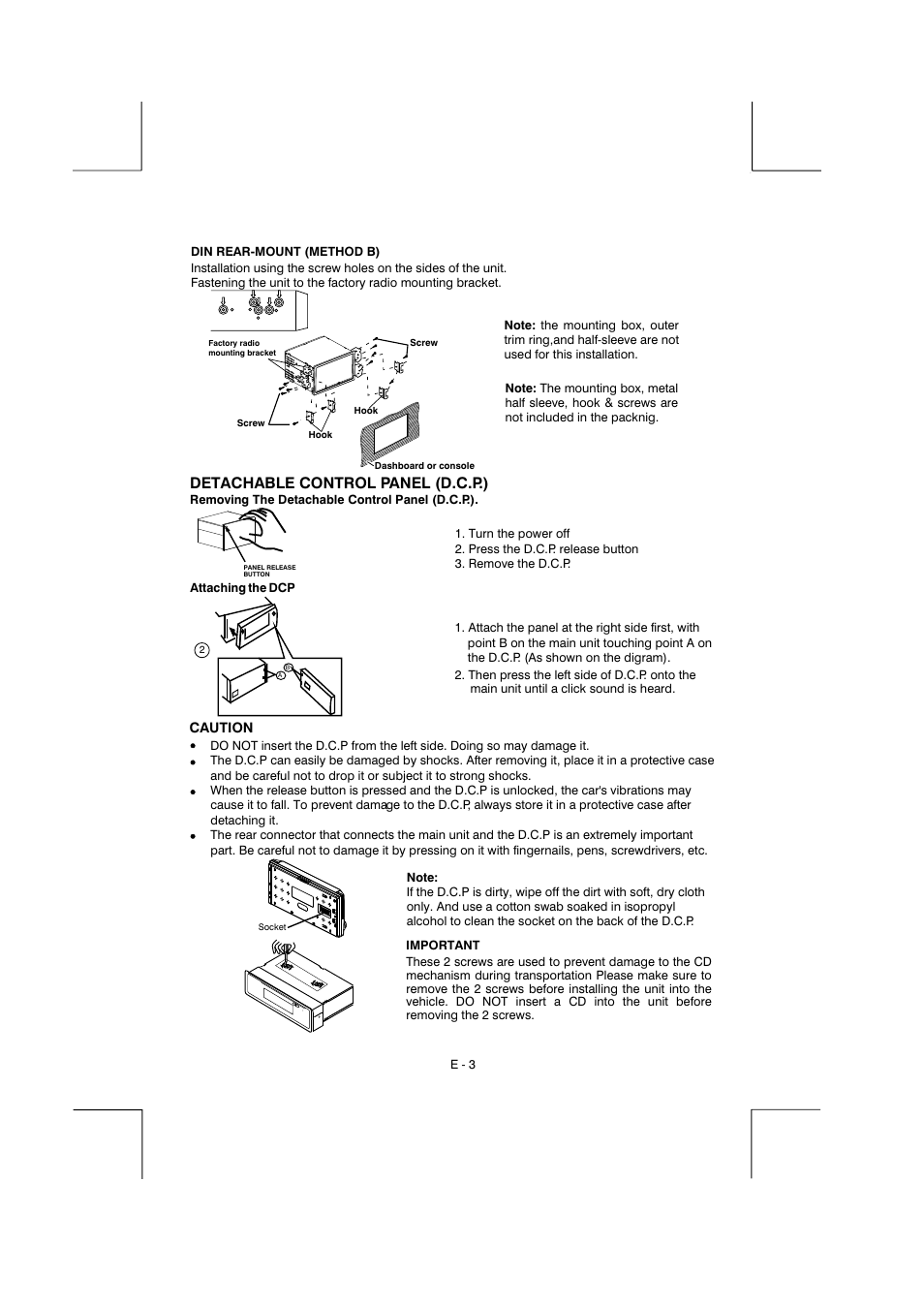 Detachable control panel (d.c.p.) | Boss Audio Systems BV9150 User Manual | Page 6 / 29