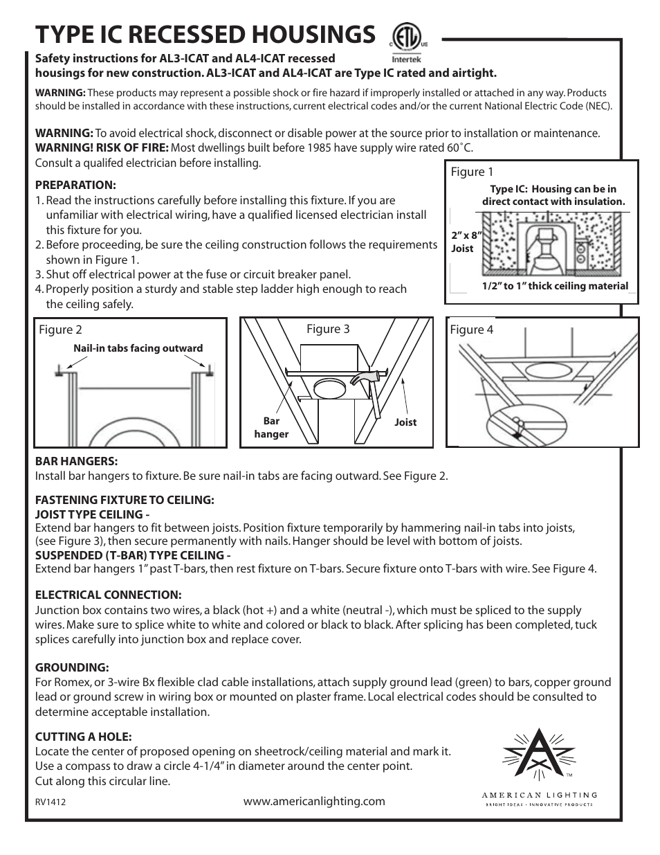 American Lighting AL4-ICAT User Manual | 1 page