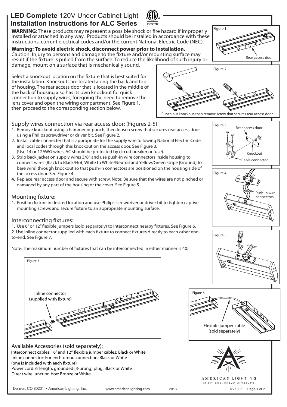 American Lighting ALC Series User Manual | 2 pages