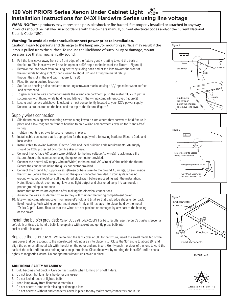 American Lighting PRIORI Series Xenon User Manual | 1 page