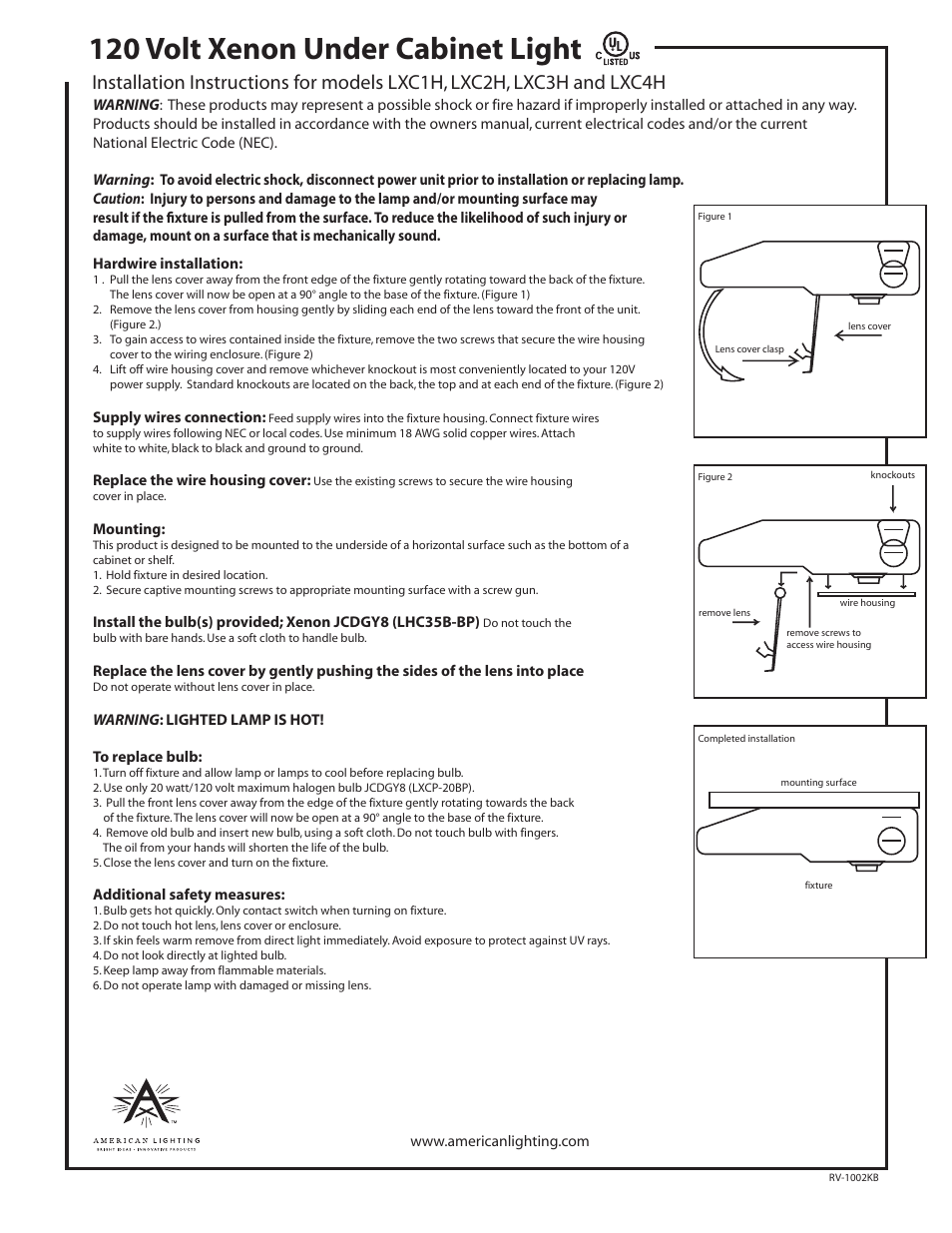 American Lighting LXC4H User Manual | 1 page