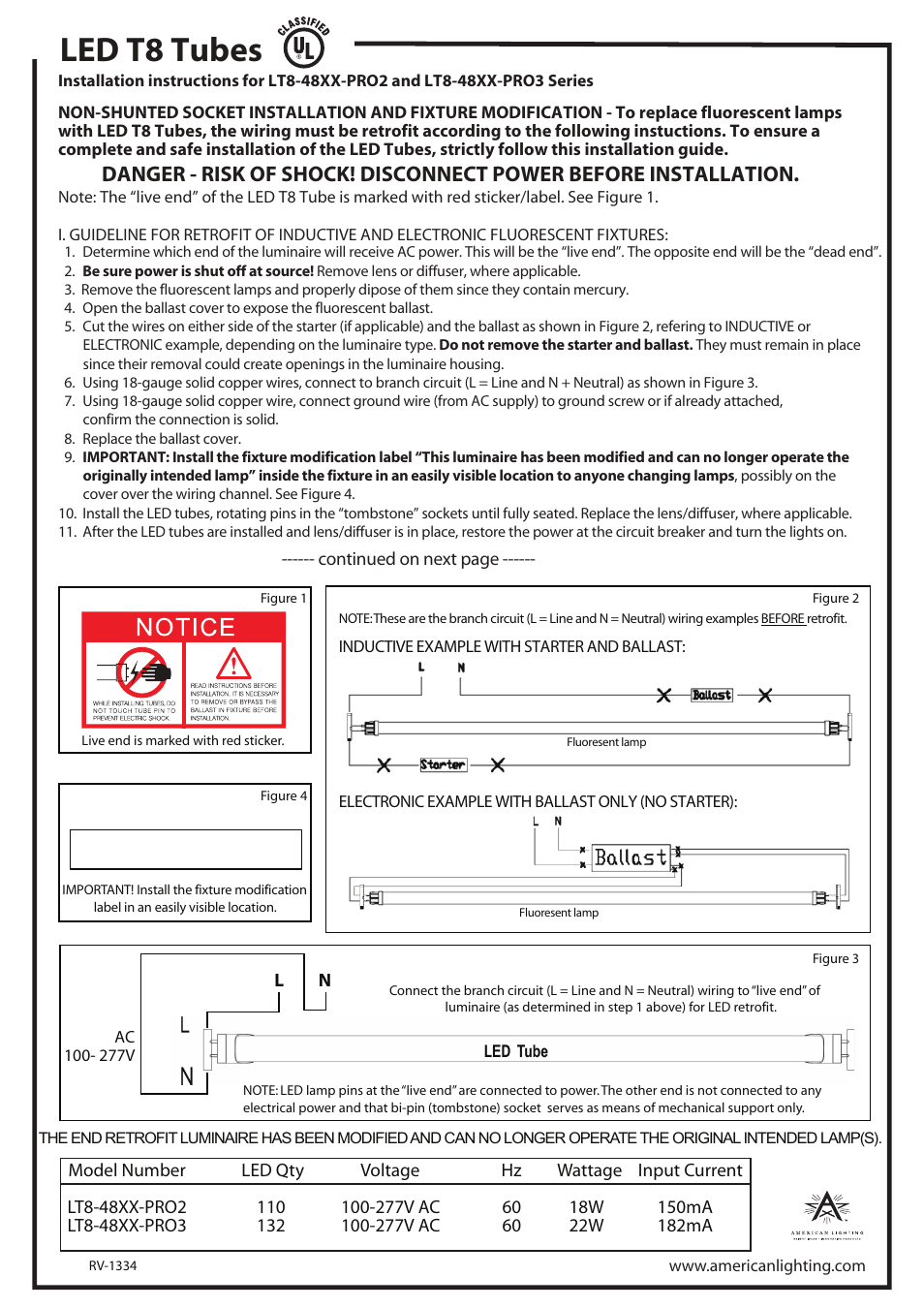 Led t8 tubes | American Lighting LT8-48XX-PRO3 Series User Manual | Page 2 / 2