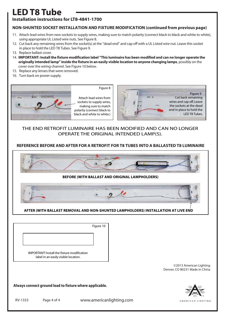 Led t8 tube | American Lighting LT8-4841-1700 User Manual | Page 4 / 4