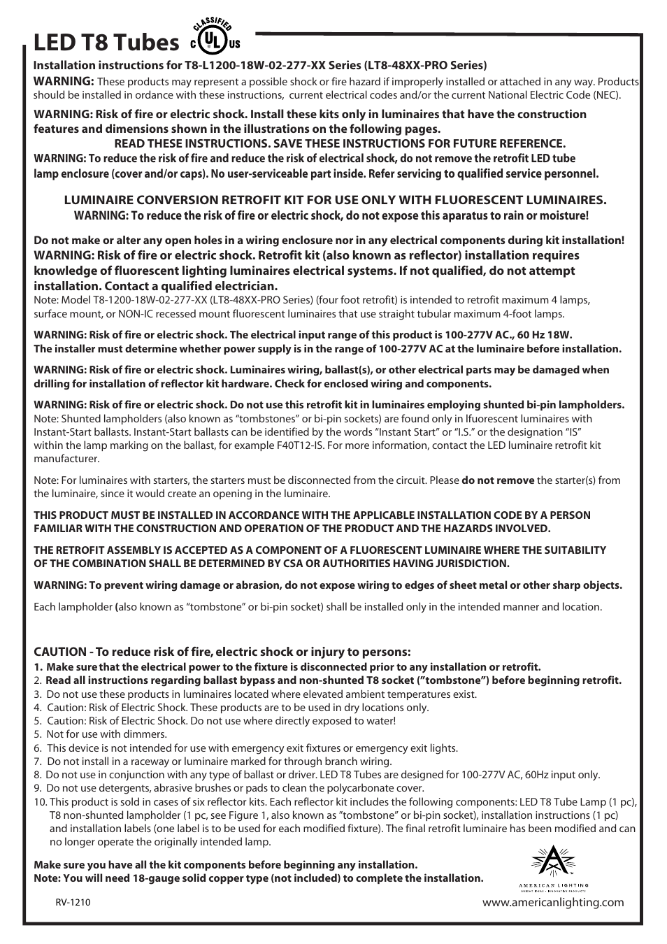 American Lighting LT8-48XX-PRO Series User Manual | 4 pages