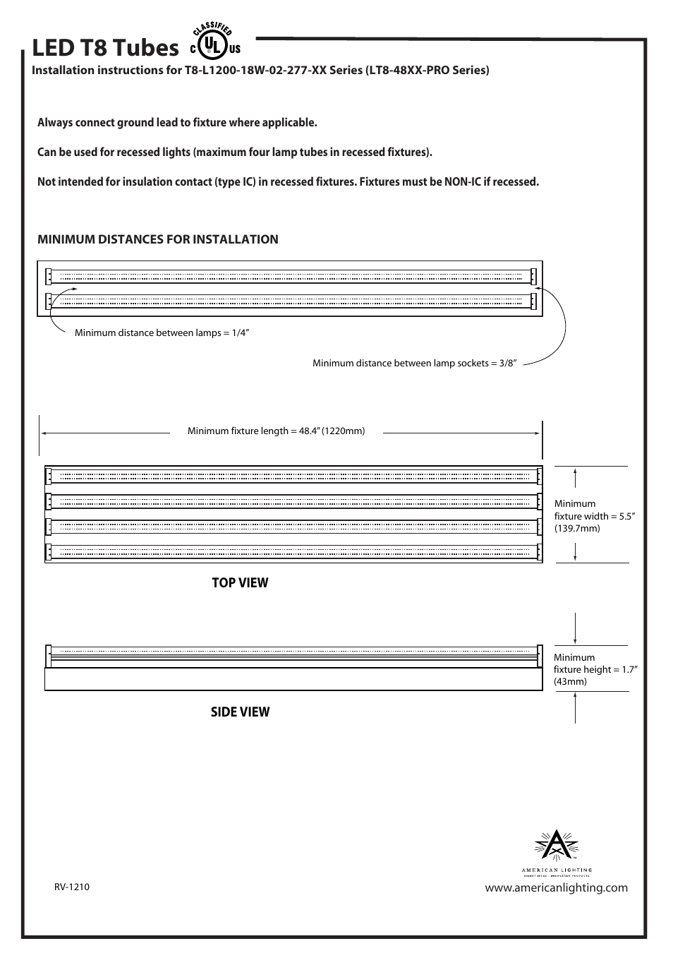 Led t8 tubes | American Lighting LT8-48XX-PRO Series User Manual | Page 4 / 4