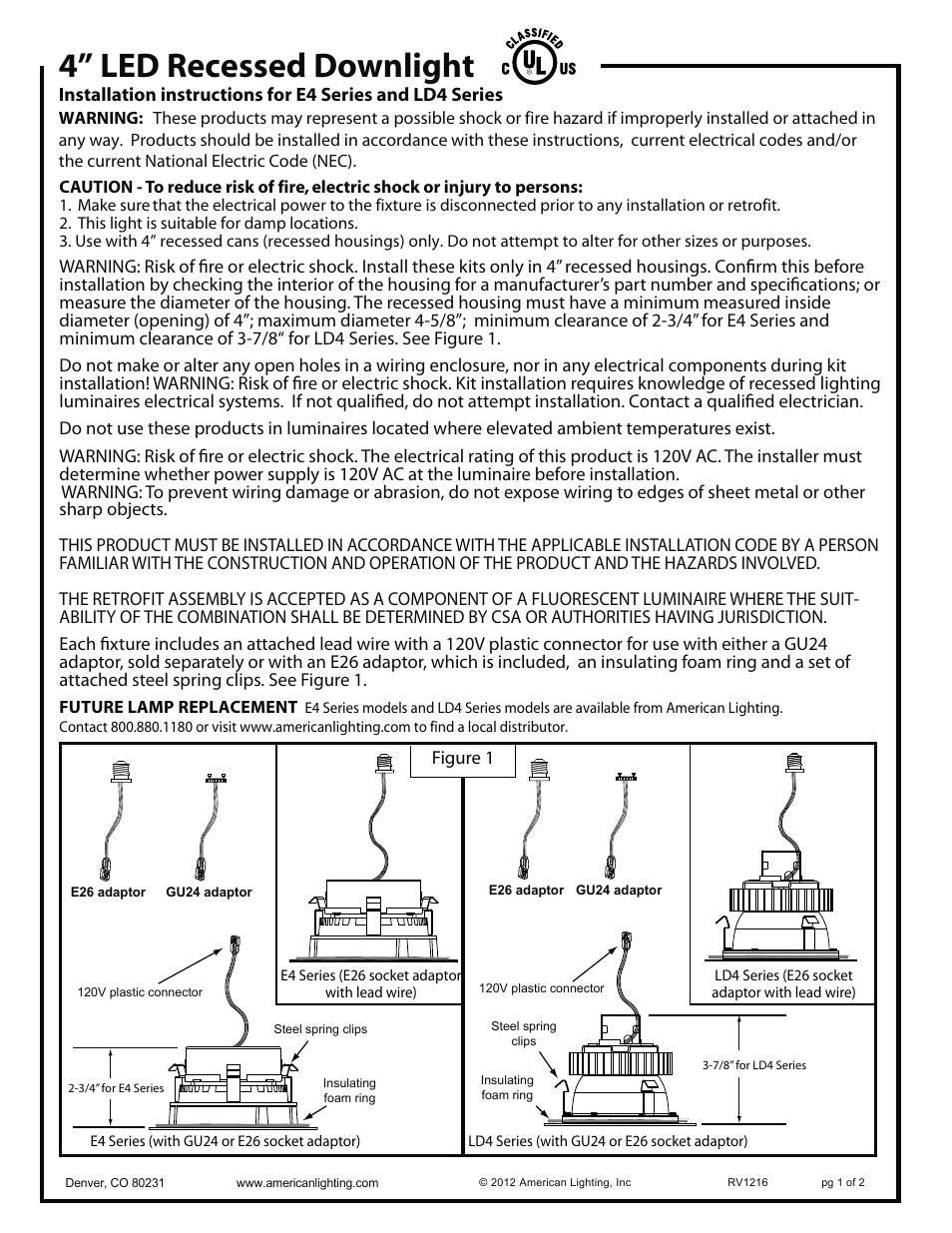 American Lighting LD4 Series User Manual | 2 pages