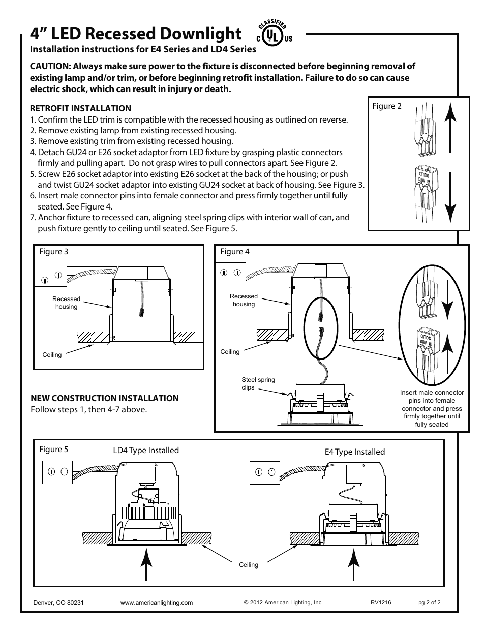 4” led recessed downlight | American Lighting LD4 Series User Manual | Page 2 / 2