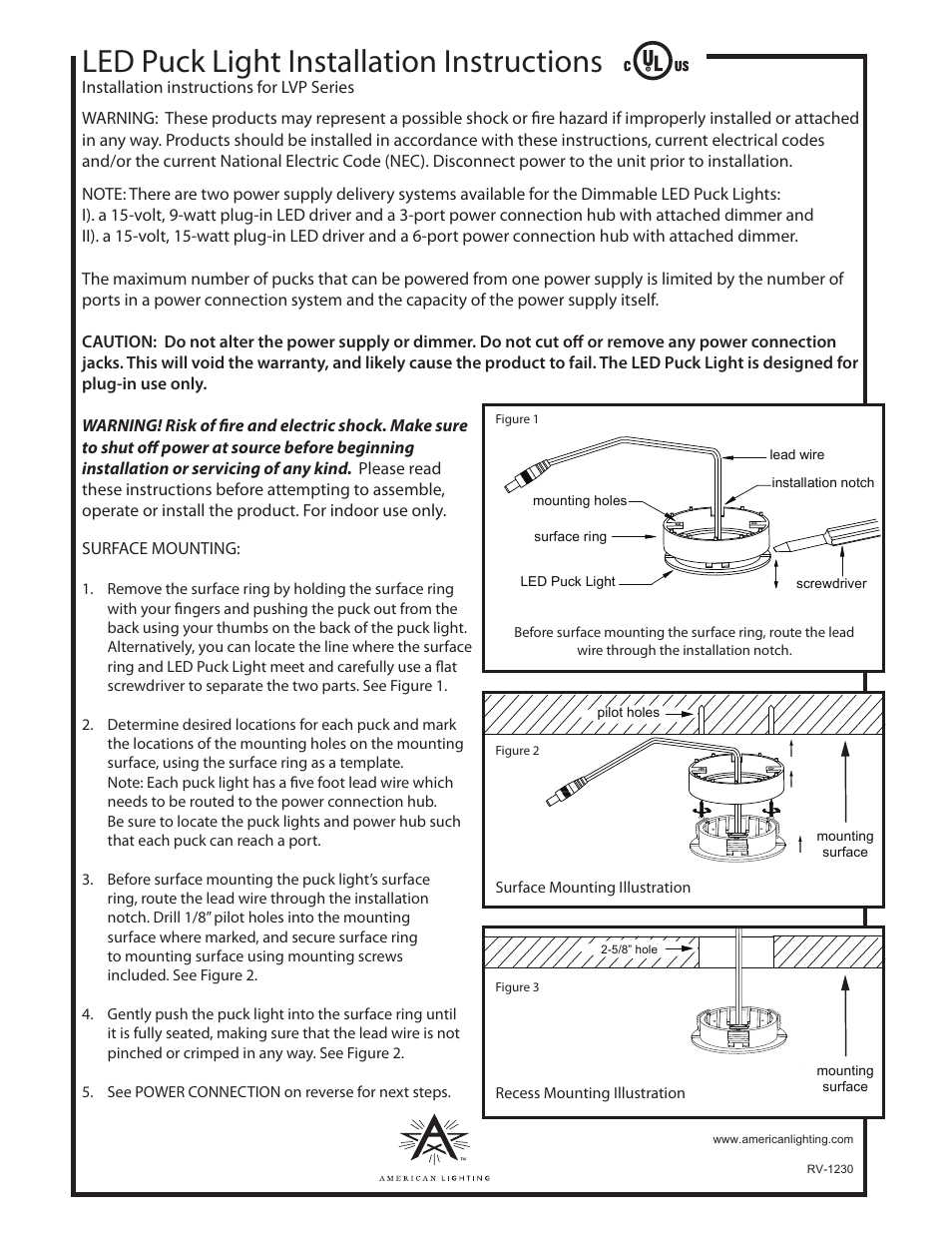 American Lighting LVP Series User Manual | 2 pages