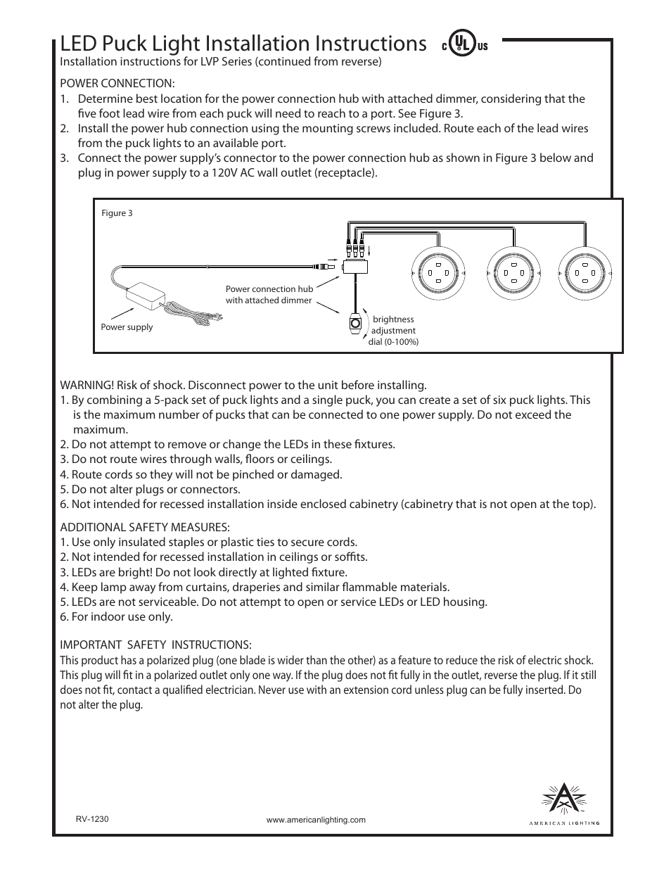 Led puck light installation instructions | American Lighting LVP Series User Manual | Page 2 / 2