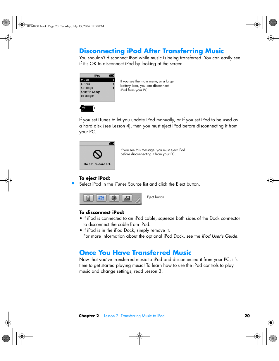 Disconnecting ipod after transferring music, Once you have transferred music | Apple iPod+hp User Manual | Page 20 / 32