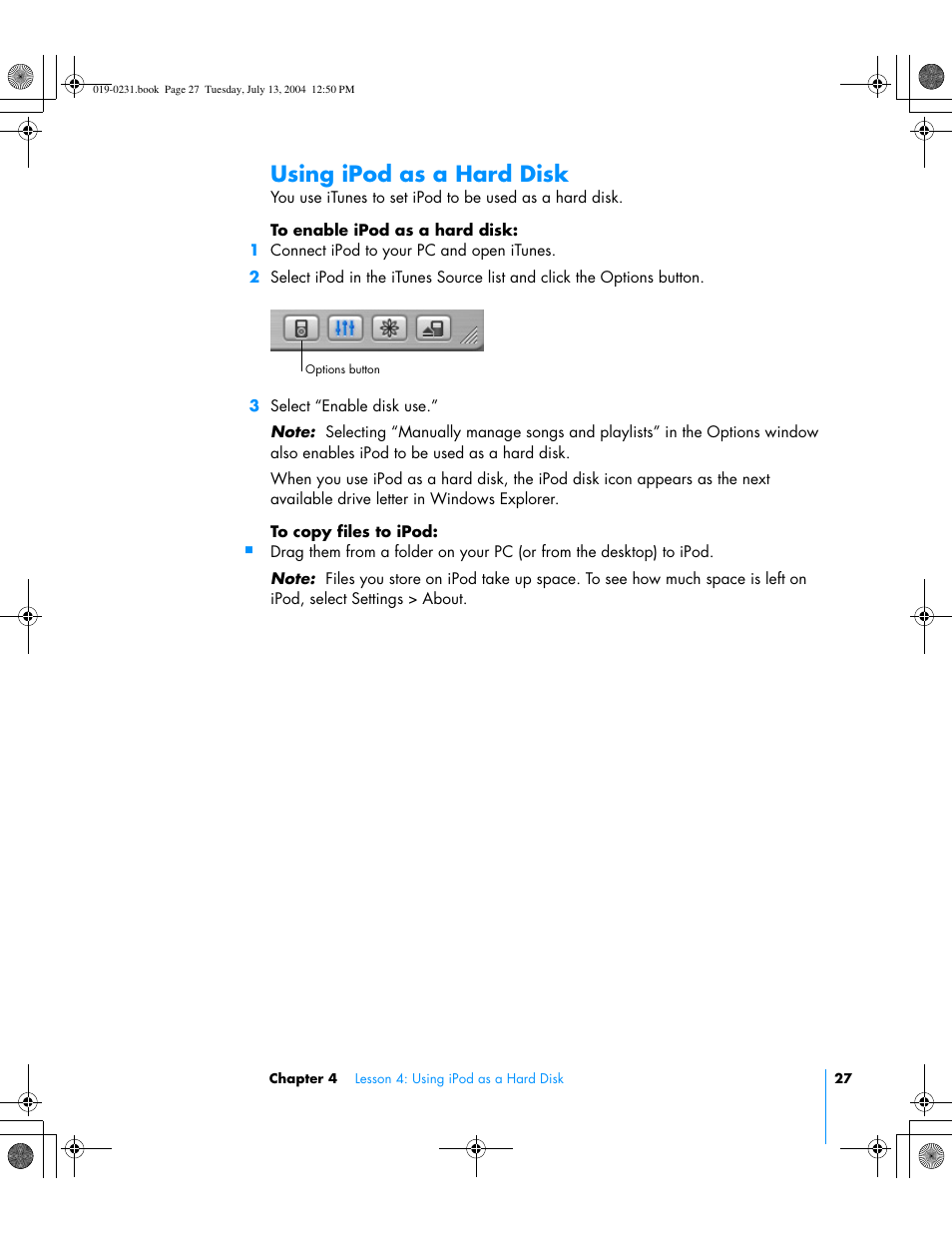 Using ipod as a hard disk | Apple iPod+hp User Manual | Page 27 / 32
