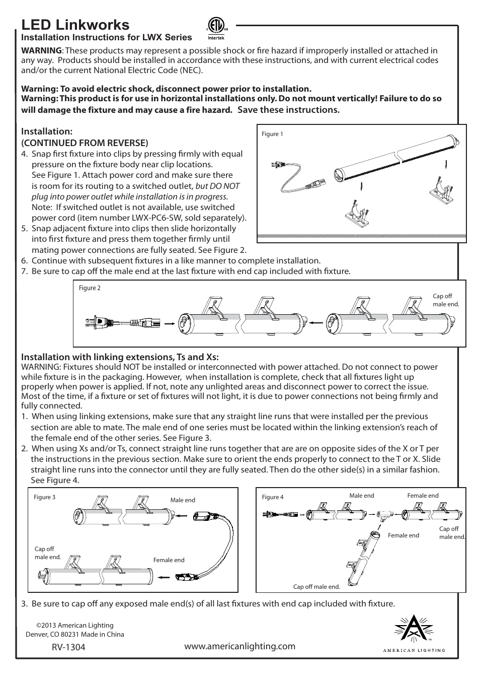 Led linkworks | American Lighting LWX Series User Manual | Page 2 / 2