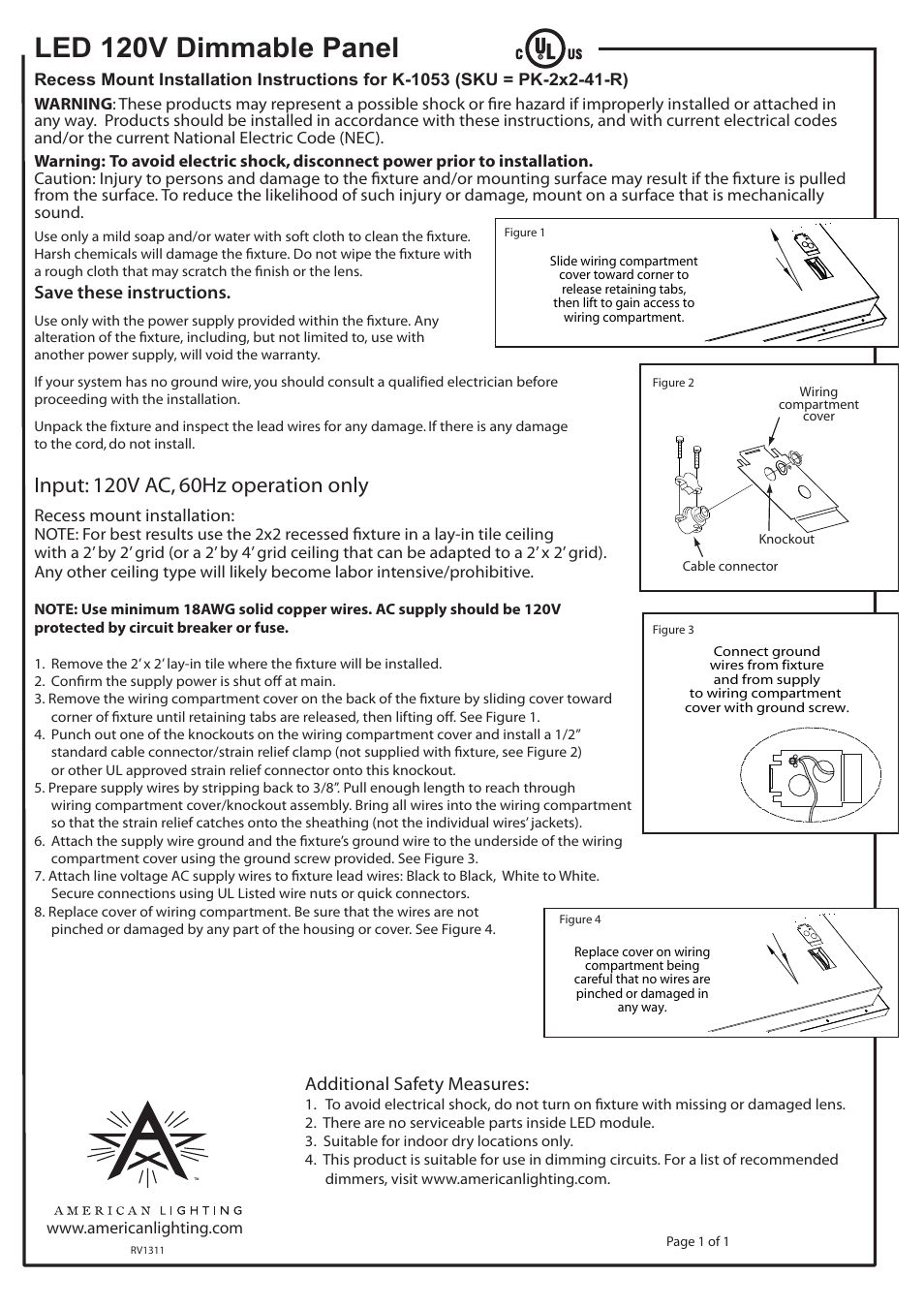 American Lighting K-1053 User Manual | 1 page