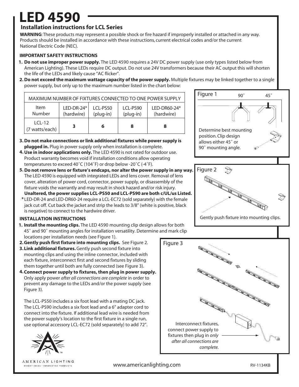 American Lighting LCL Series User Manual | 1 page