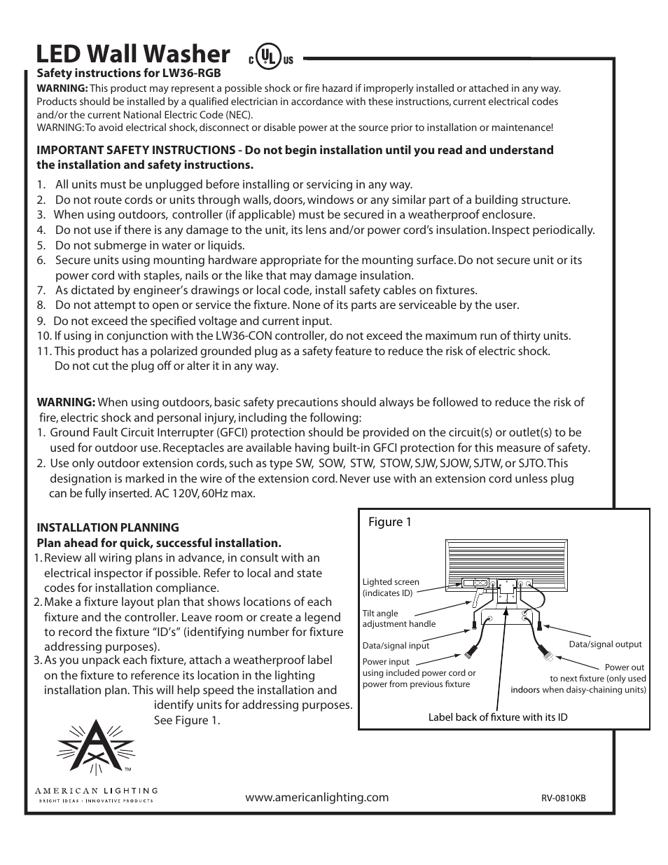 American Lighting LW36-RGB User Manual | 2 pages