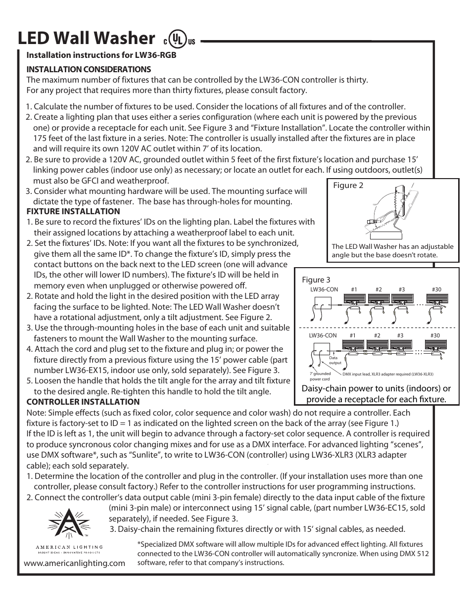 Led wall washer | American Lighting LW36-RGB User Manual | Page 2 / 2