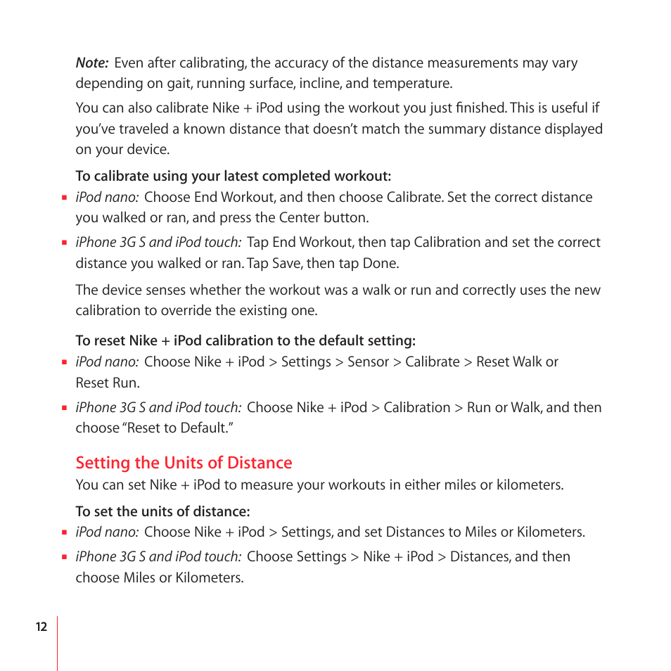 Setting the units of distance | Apple Nike + iPod User Manual | Page 12 / 100