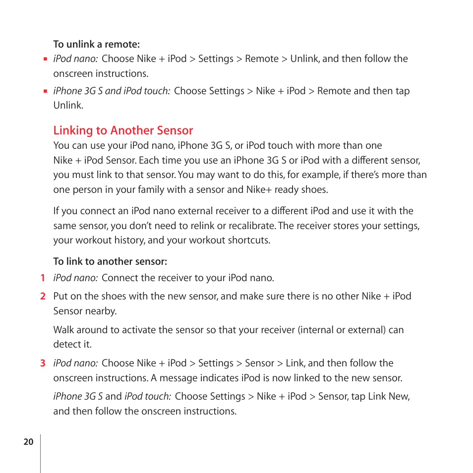 Linking to another sensor | Apple Nike + iPod User Manual | Page 20 / 100