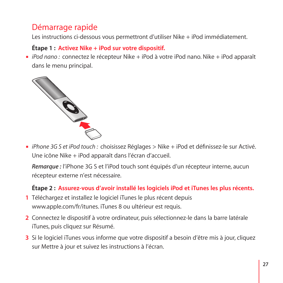 Quick start, Démarrage rapide | Apple Nike + iPod User Manual | Page 27 / 100