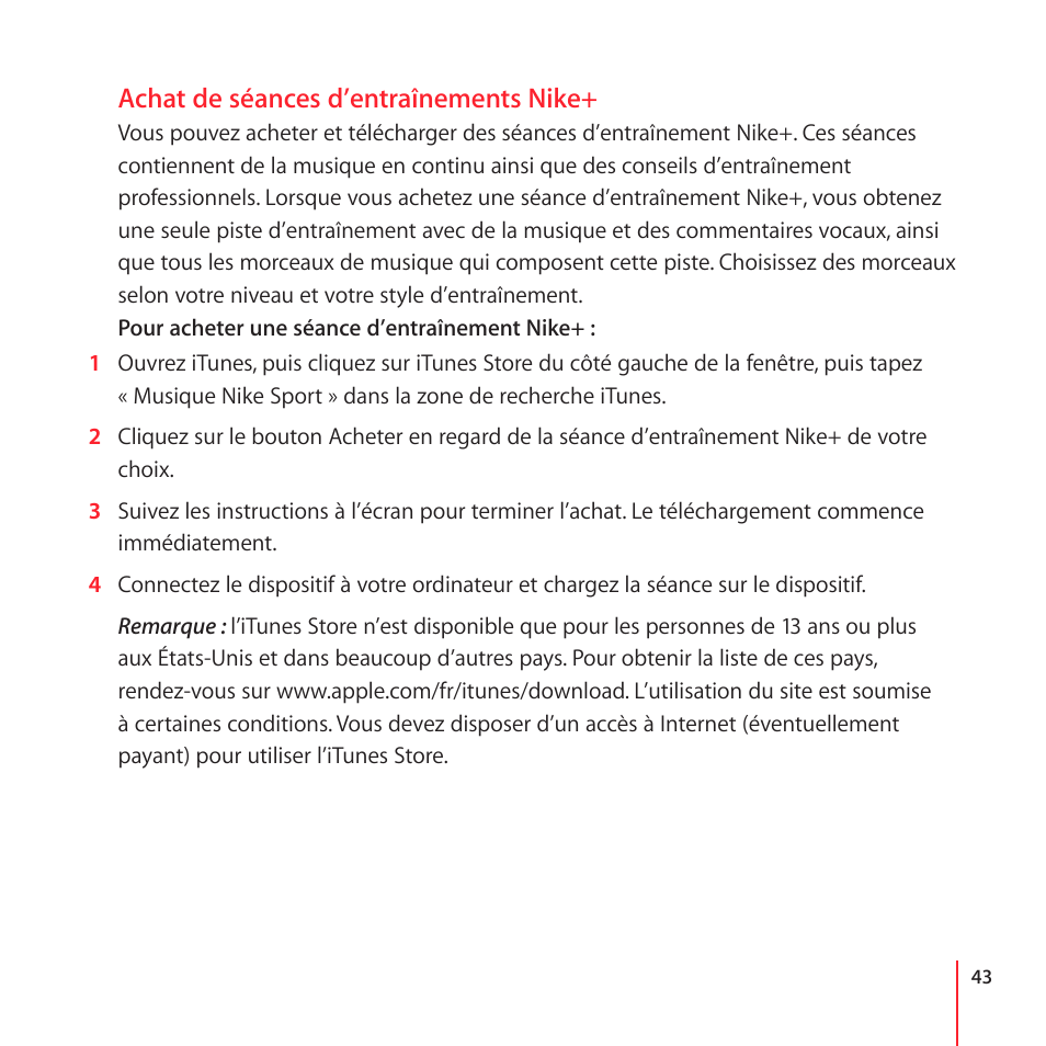 Important safety information, 47 informations importantes sur la sécurité, Achat de séances d’entraînements nike | Apple Nike + iPod User Manual | Page 43 / 100
