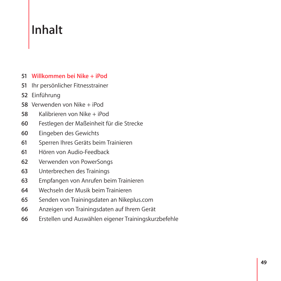 Inhalt | Apple Nike + iPod User Manual | Page 49 / 100
