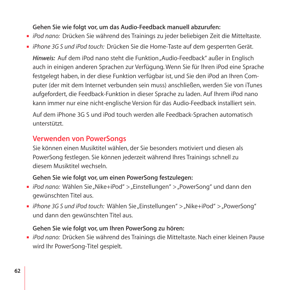 Verwenden von powersongs | Apple Nike + iPod User Manual | Page 62 / 100