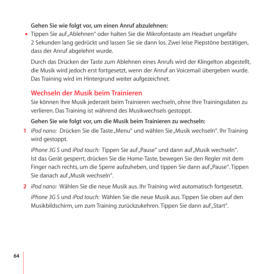 Wechseln der musik beim trainieren | Apple Nike + iPod User Manual | Page 64 / 100