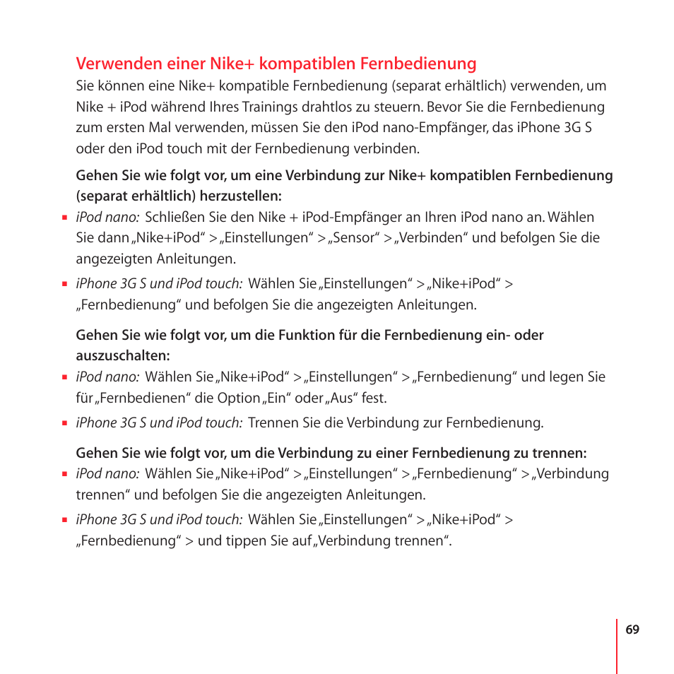 Verwenden einer nike+ kompatiblen fernbedienung | Apple Nike + iPod User Manual | Page 69 / 100