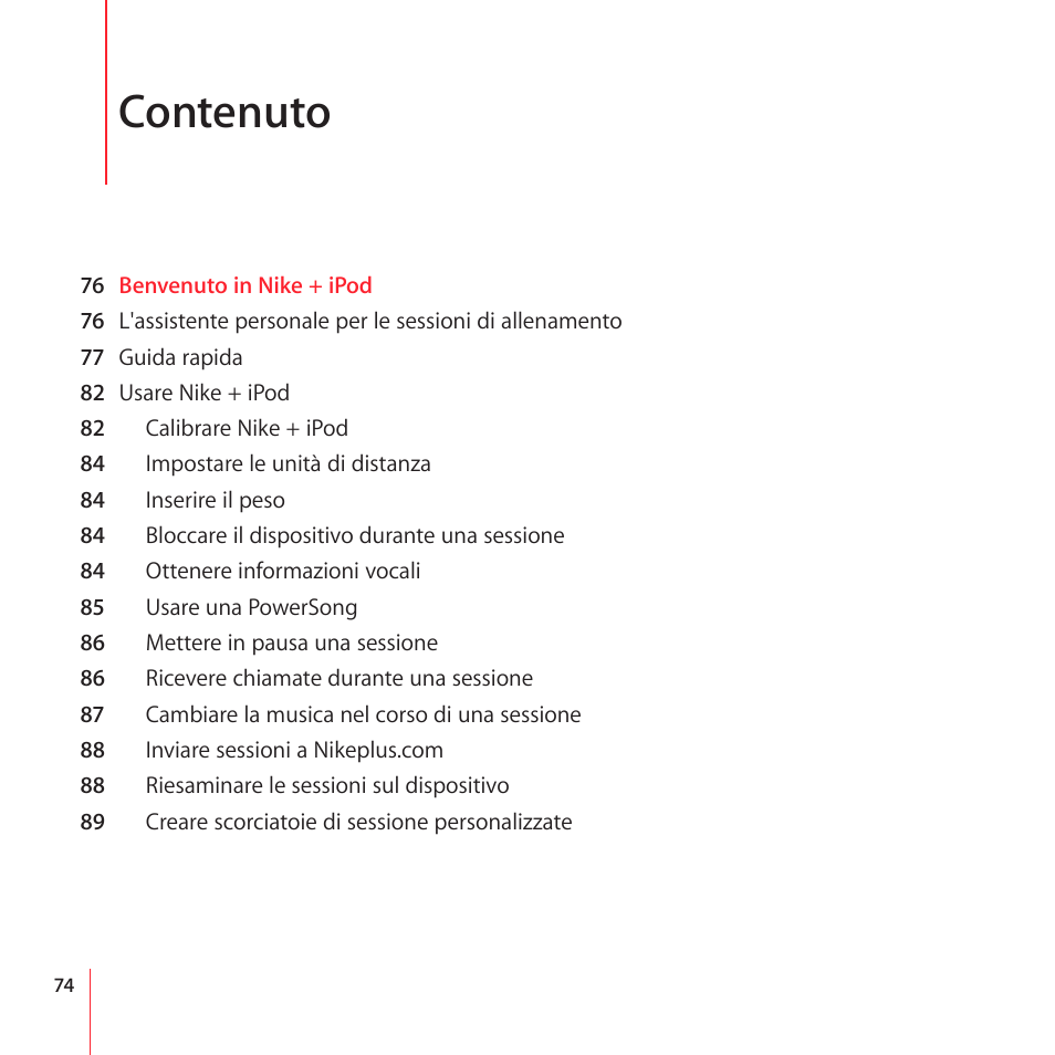 Contenuto | Apple Nike + iPod User Manual | Page 74 / 100