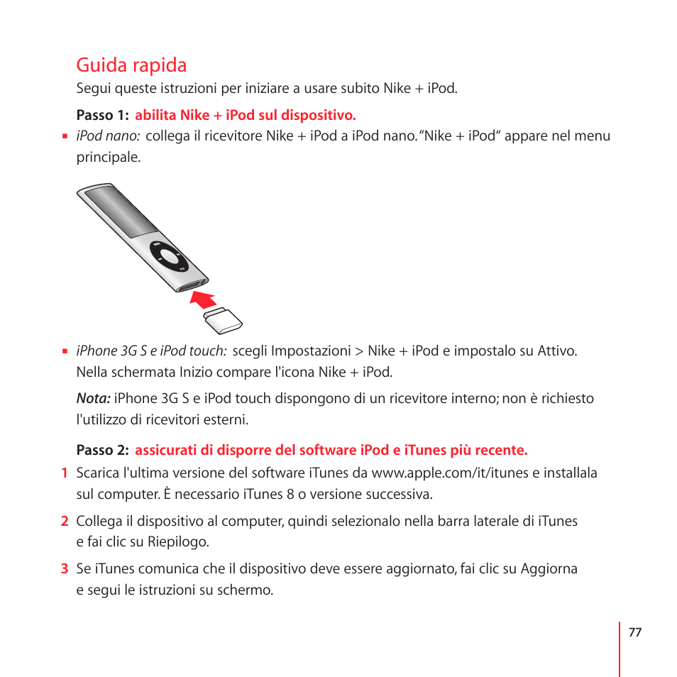 Guida rapida | Apple Nike + iPod User Manual | Page 77 / 100