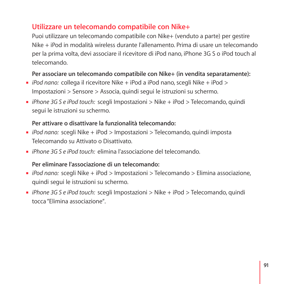 Utilizzare un telecomando compatibile con nike | Apple Nike + iPod User Manual | Page 91 / 100