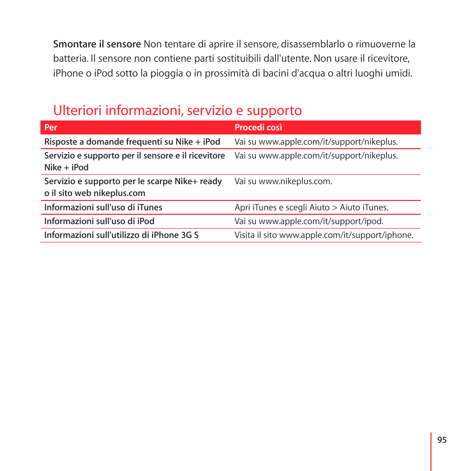 Ulteriori informazioni, servizio e supporto | Apple Nike + iPod User Manual | Page 95 / 100